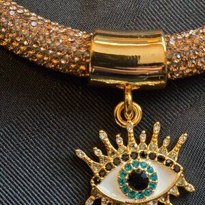 Kurt Geiger London Crystal Eye Pendant Rope Collar Necklace in Gold